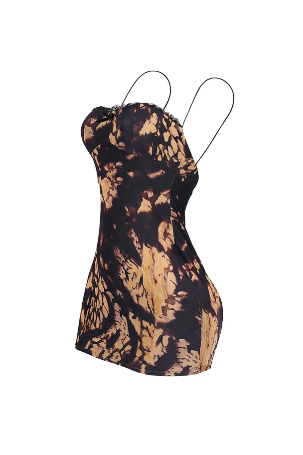 Clarissa Print Mini Dress With Lace Trim