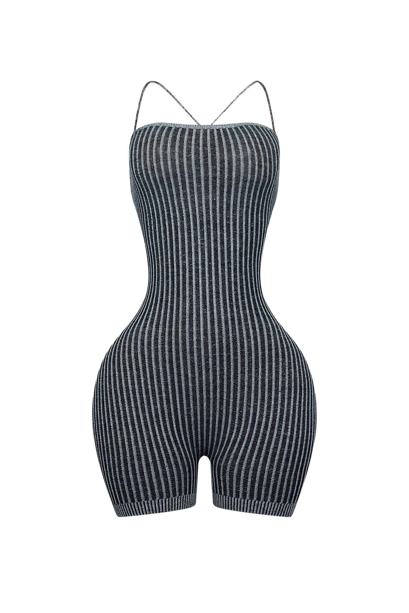 Details Two Tone Ribbed Knit Romper