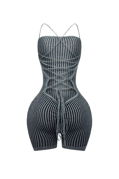 Details Two Tone Ribbed Knit Romper