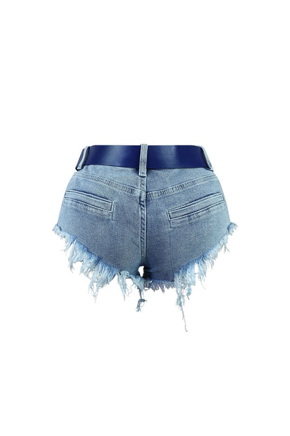 Butterfly On My Mind Belt Denim Micro Shorts