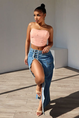 A Million Dreams Slit Denim Midi Skirt