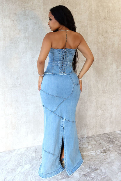 Renata Strapless Denim Long Dress