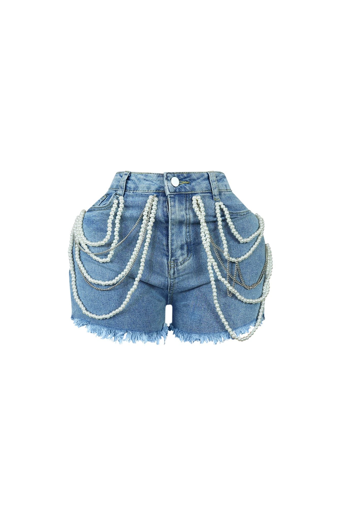 Mona Pearl & Chain Denim Shorts