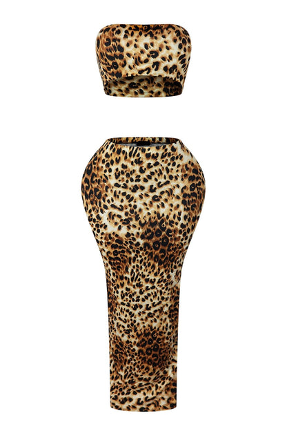 Amelia Leopard Print Tube Top & Skirt SET