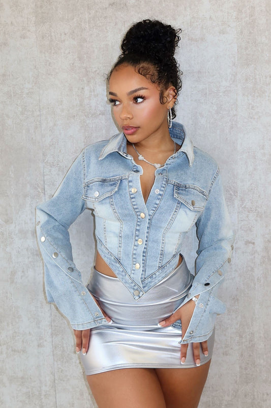 Pleasure Seeker Bottom Down Denim Jacket