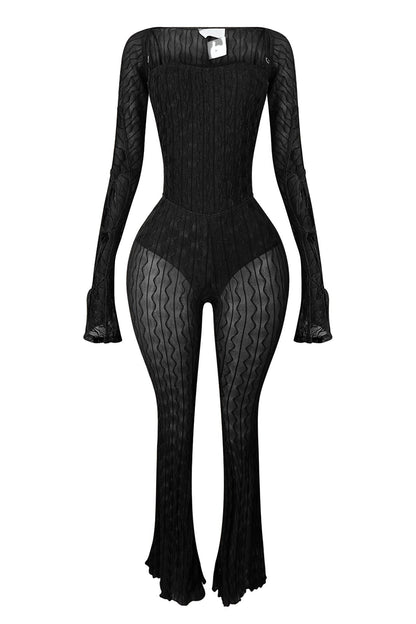 Alexi Mesh Textured Jumpsuit With Shrug