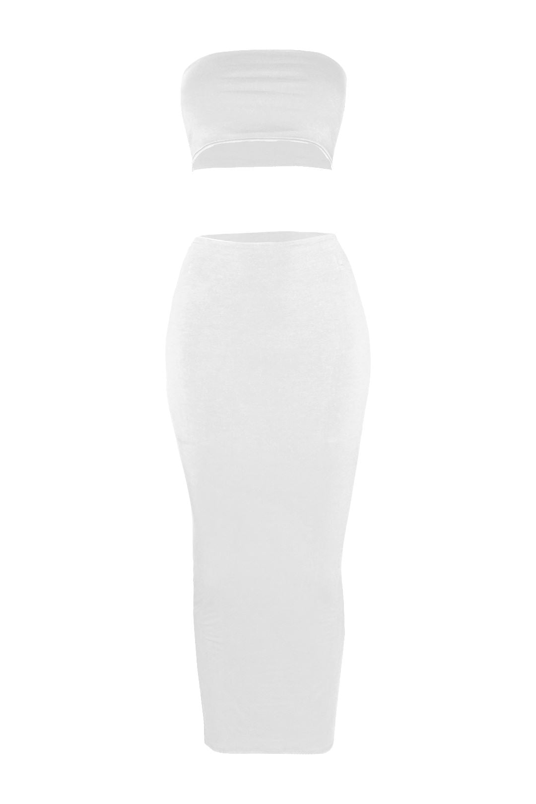 Fantasy Double Layered Tube Top & Maxi Skirt SET - White - EDGEbyKS