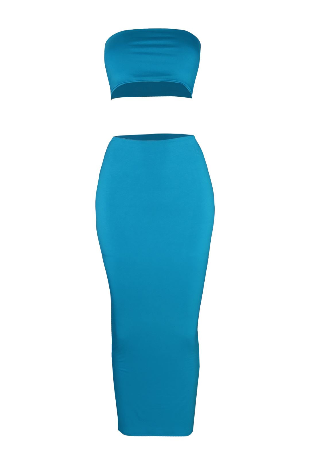 Fantasy Double Layered Tube Top & Maxi Skirt SET - Aqua Blue - EDGEbyKS