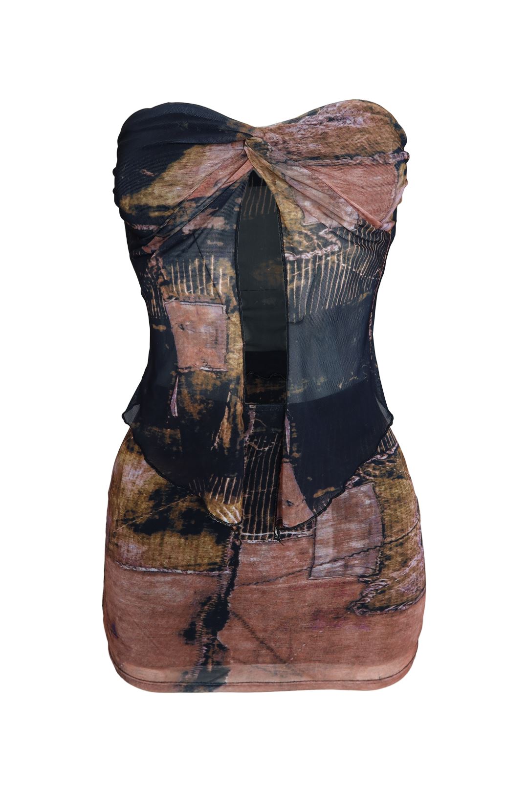 Under My Spell Print Mesh Top & Skirt Set - Rust - EDGEbyKS