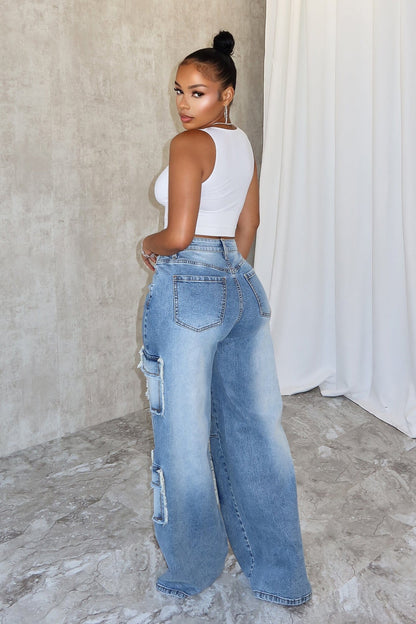 Sassy Washed Baggy Denim Pants