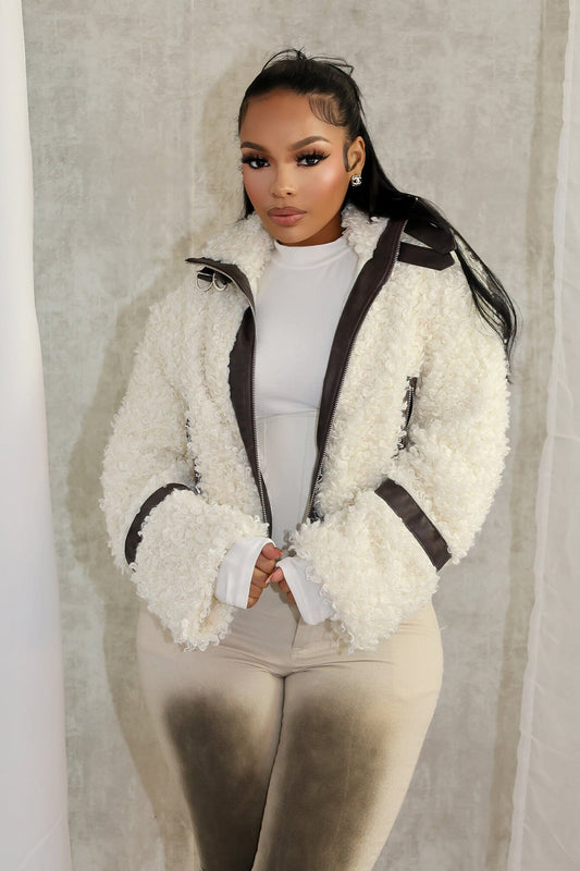 Bria Faux Leather Faux Poodle Fur Jacket