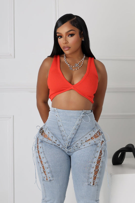 Journee Deep V Ribbed Crop Top