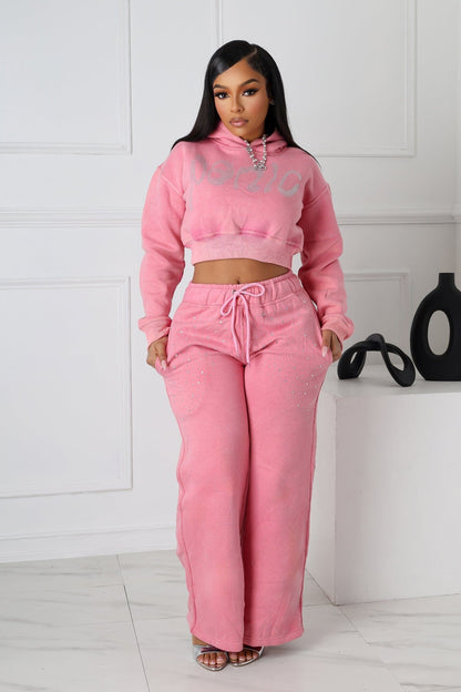 Bubblegum Pullover Cropped Hoodie & Sweatpants SET