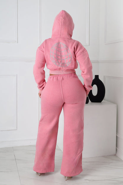 Bubblegum Pullover Cropped Hoodie & Sweatpants SET