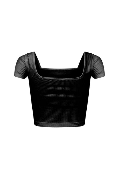 Camille Ribbed Short Sleeve Crop Top