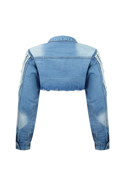 Janet Pearl & Rhinestone Draped Denim Jacket