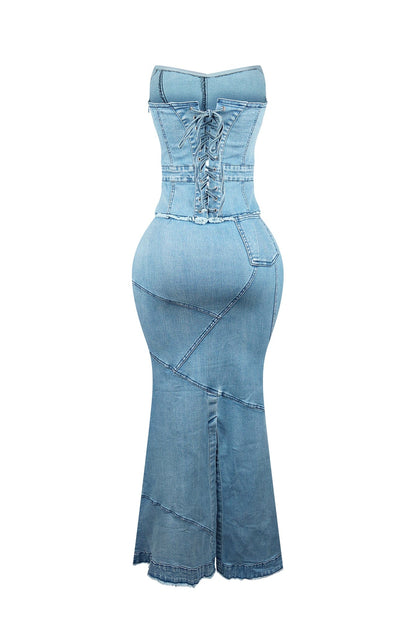 Renata Strapless Denim Long Dress