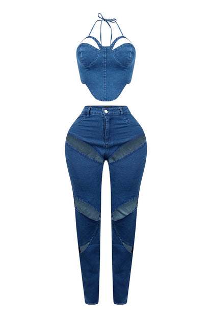 Chiara Cut Out Denim Top & Pants SET