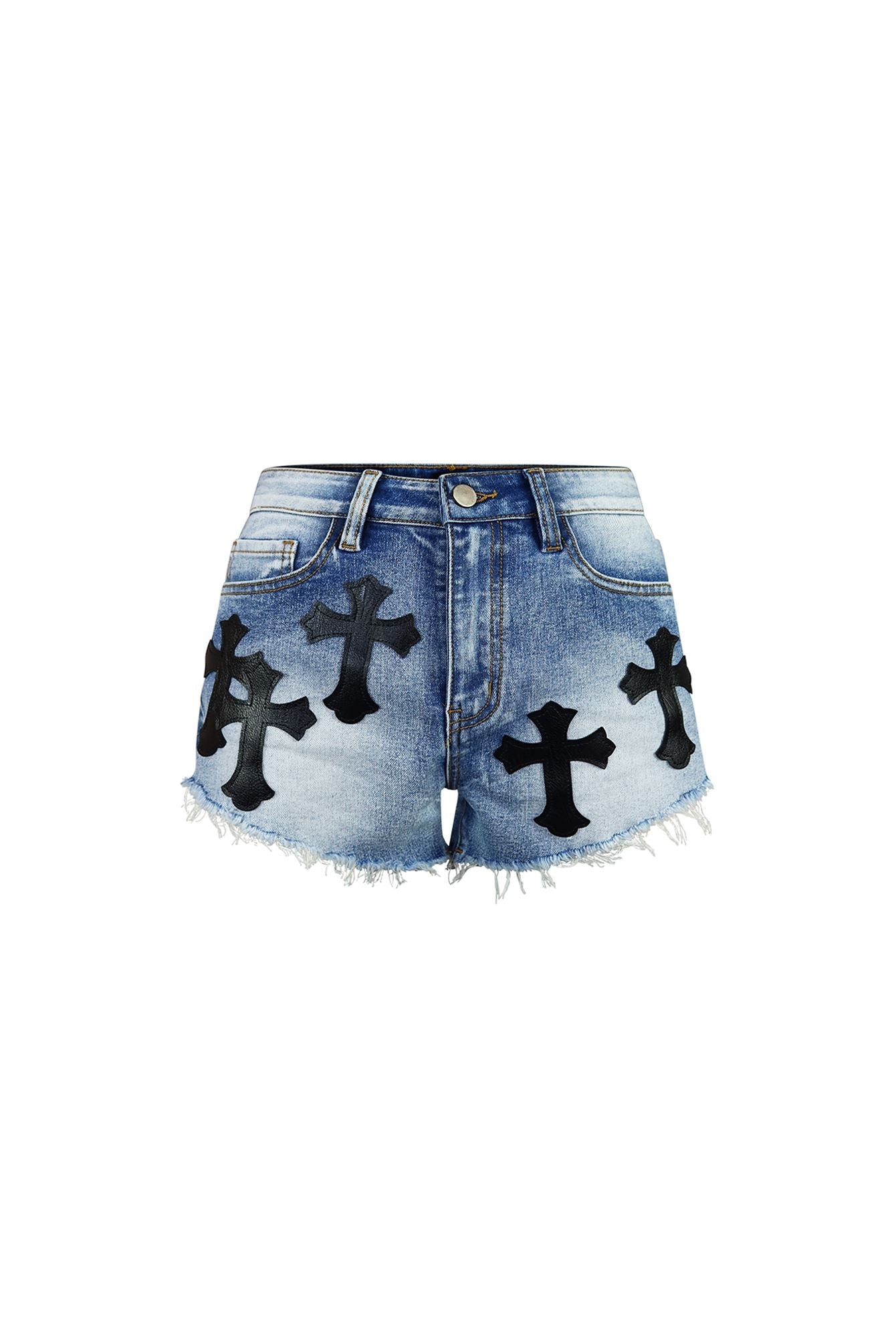 Heavenly Cross Patched Denim Shorts