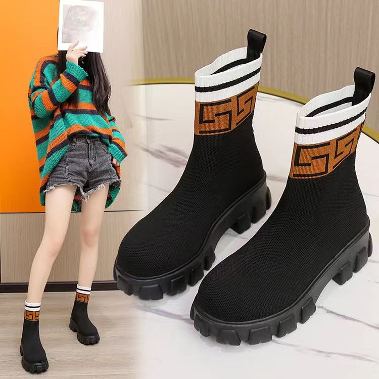 Platform Printed Sock Boots
