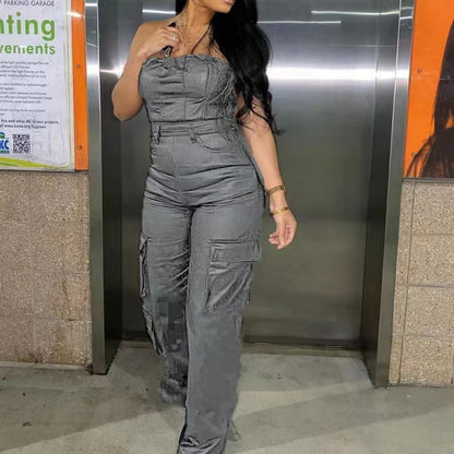 Clap Back Faux Leather Tube Jumpsuit