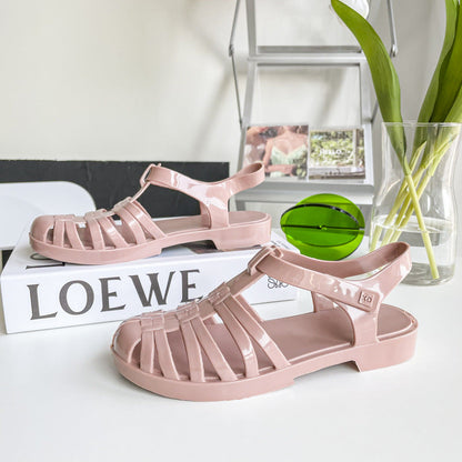 Baotou Roman Clear Crystal Sandals