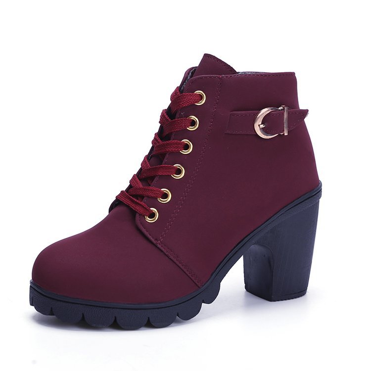 Autumn Round Toe Low Heel Lace Up Short Boots For Women