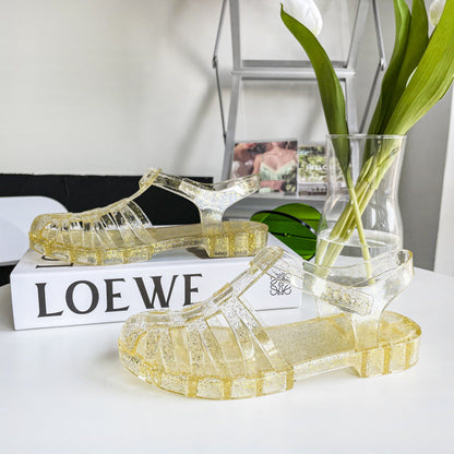 Baotou Roman Clear Crystal Sandals