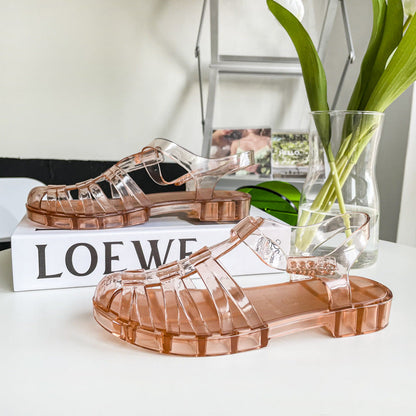 Baotou Roman Clear Crystal Sandals