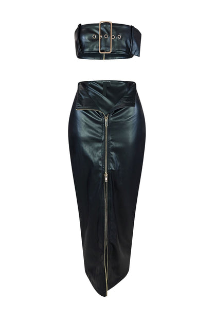 Revenge PU Leather Tube Top & Skirt SET set EDGE Small Black 