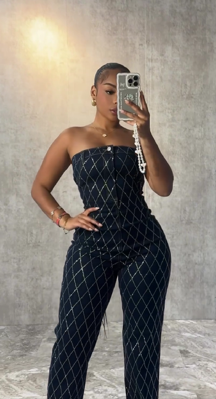 Cross Me Out Rhinestone Denim Jumpsuit