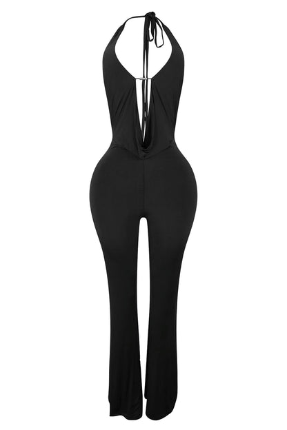 Curious Cowl Neck Halter Jersey Jumpsuit