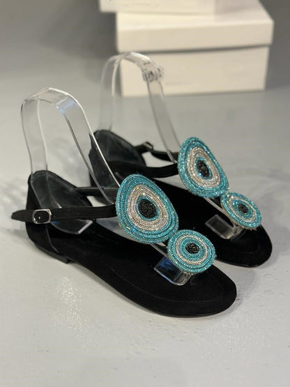 Black Suede Eye Sandals