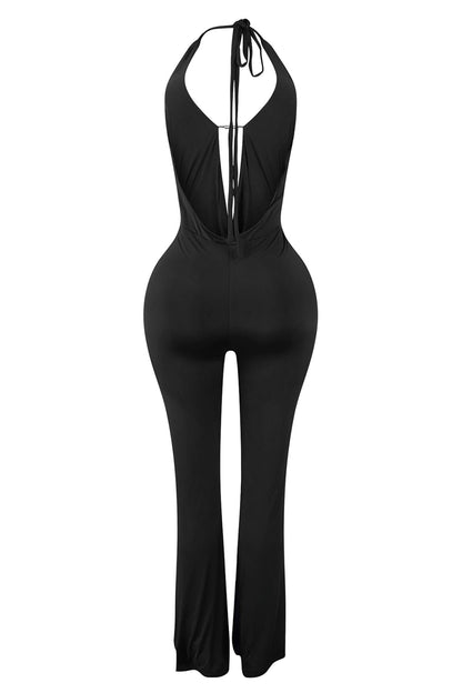 Curious Cowl Neck Halter Jersey Jumpsuit