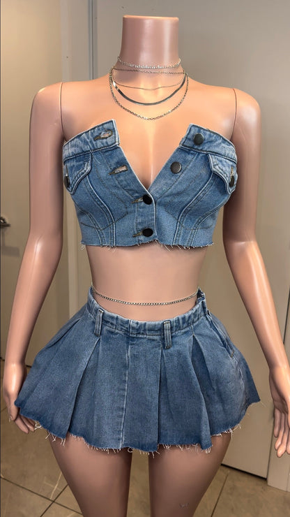 CHEEKA DENIM MINI SKIRT SET