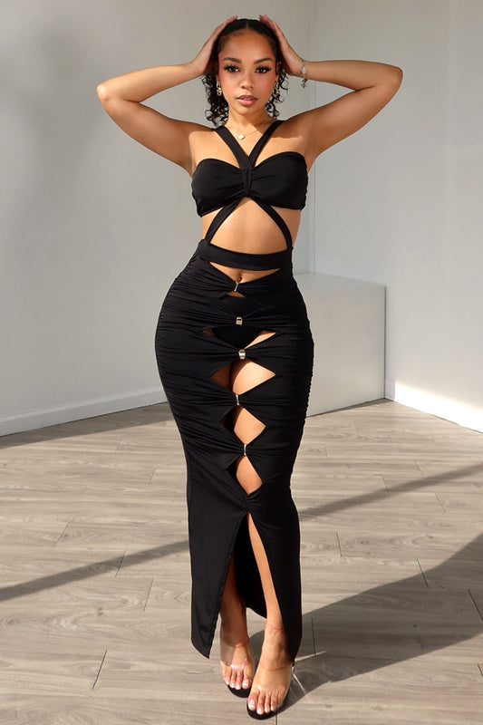 Worth The Risk Cutout Ruched Midi Dress