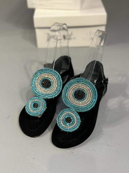 Black Suede Eye Sandals