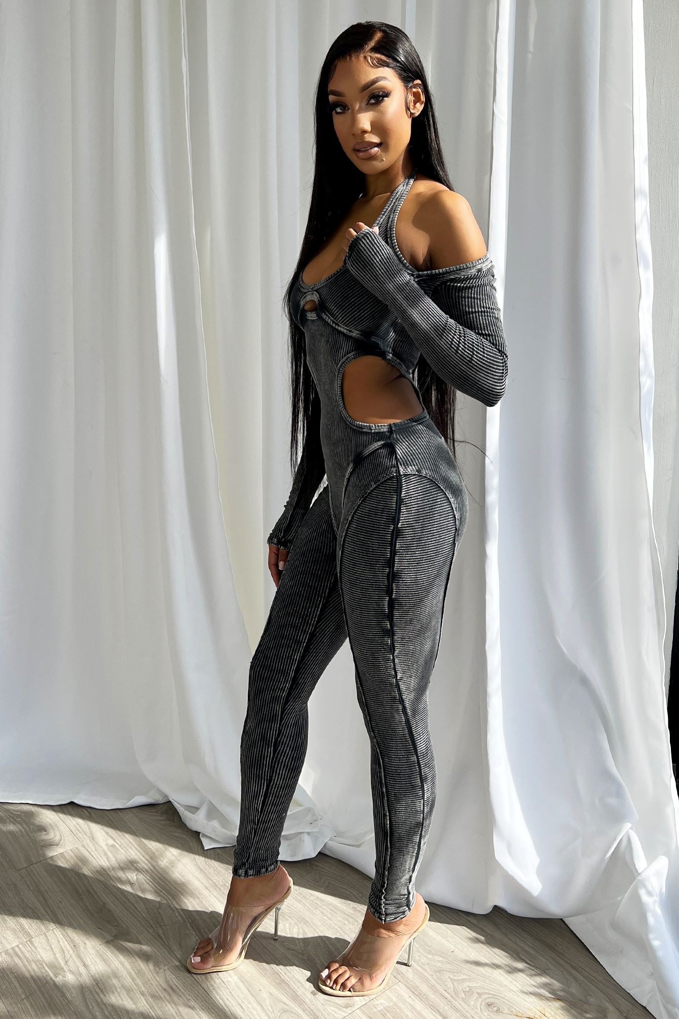 Demi Mineral Washed Cutout Jumpsuit Rompers + Jumpsuits EDGE