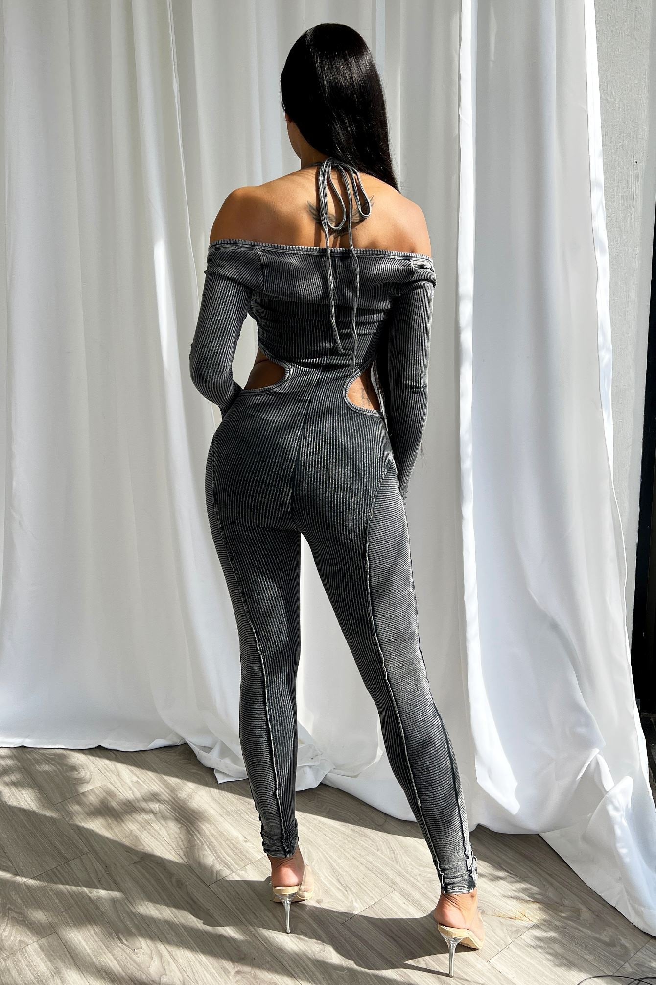 Demi Mineral Washed Cutout Jumpsuit Rompers + Jumpsuits EDGE