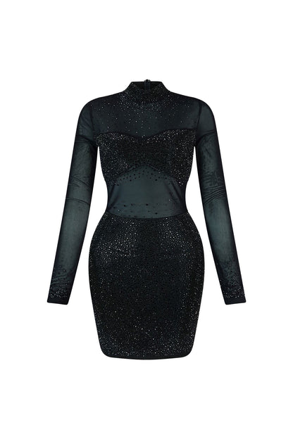 Living My Best Rhinestone Mesh Dress Dresses EDGE Small Black