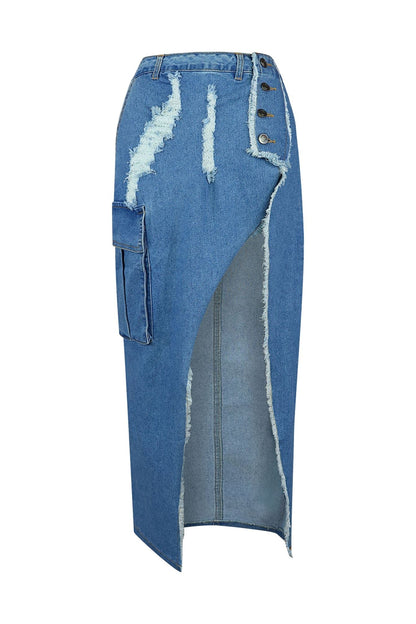 A Million Dreams Slit Denim Midi Skirt SKIRT EDGE Small Denim 