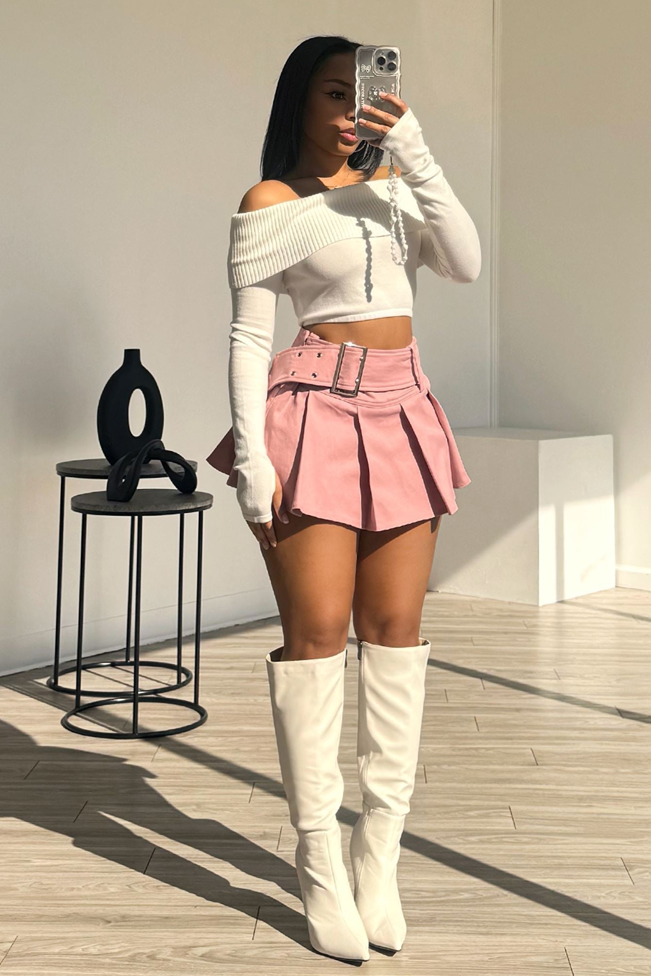 Mean Girls Belted Denim Mini Skirt