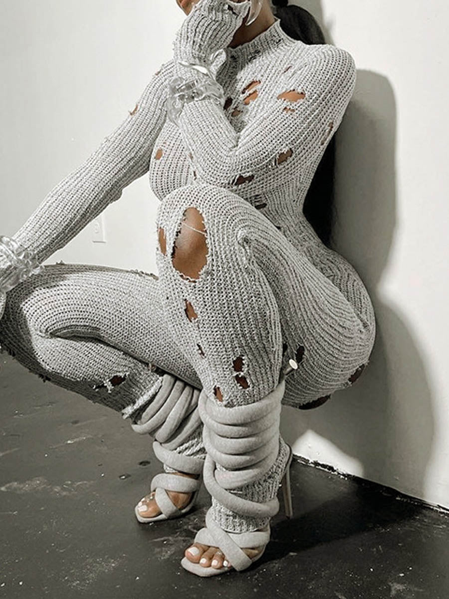 Fashion Rapped Knit Back Strap Jumpsuit