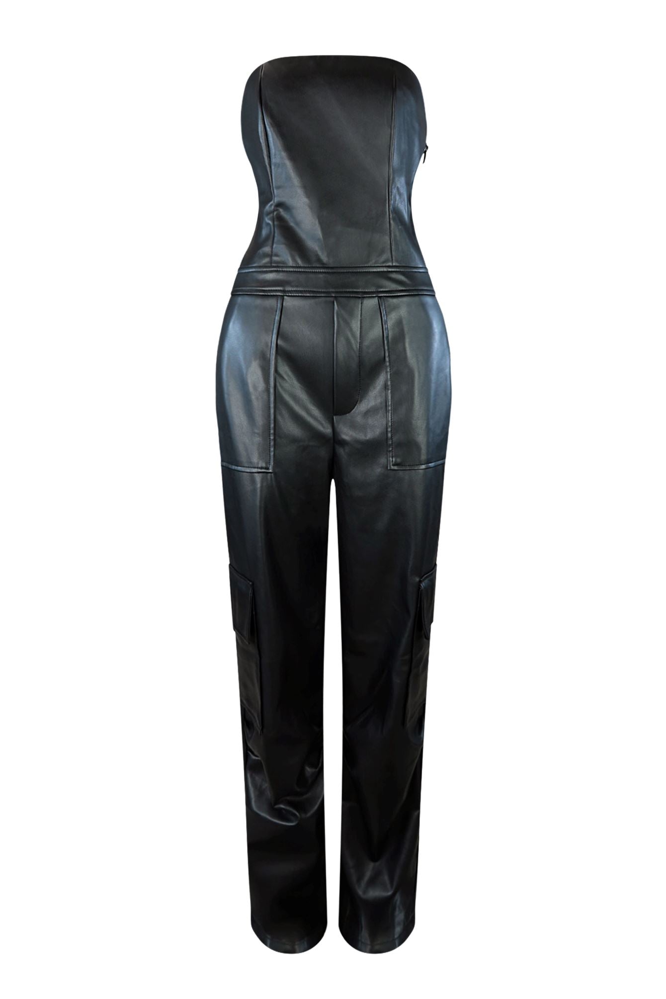 Clap Back Vegan Leather Tube Jumpsuit Rompers + Jumpsuits EDGE