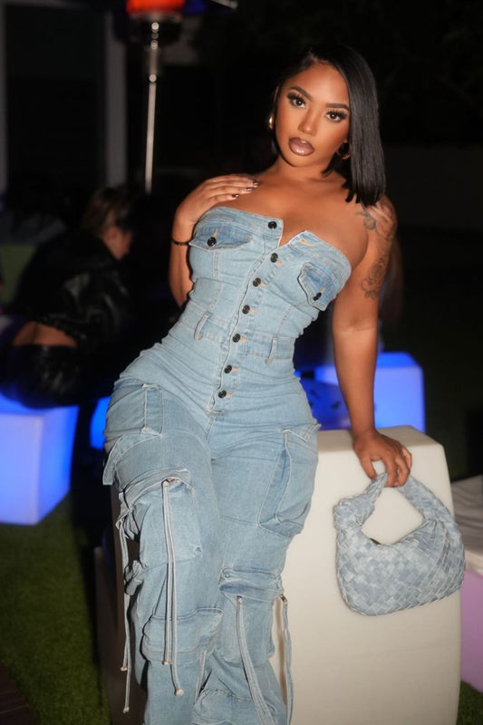 Denim Blue One Shoulder Jumpsuit