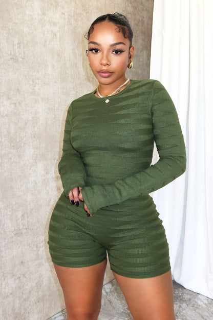 Snatched Knit Long Sleeve Romper Rompers + Jumpsuits EDGE Small Hunter Green