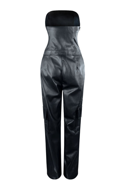 Clap Back Vegan Leather Tube Jumpsuit Rompers + Jumpsuits EDGE