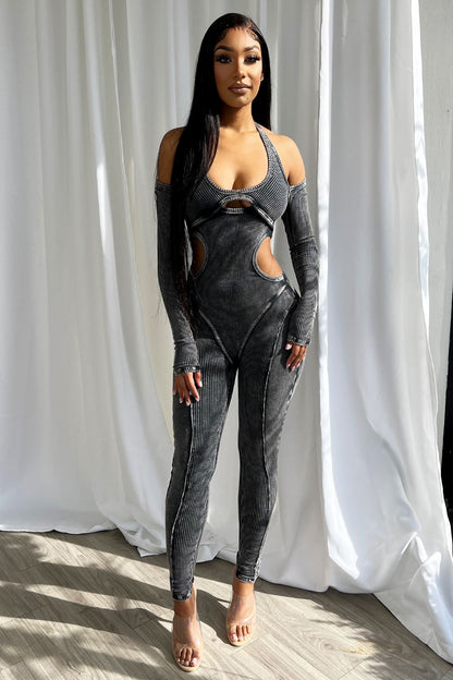 Demi Mineral Washed Cutout Jumpsuit Rompers + Jumpsuits EDGE