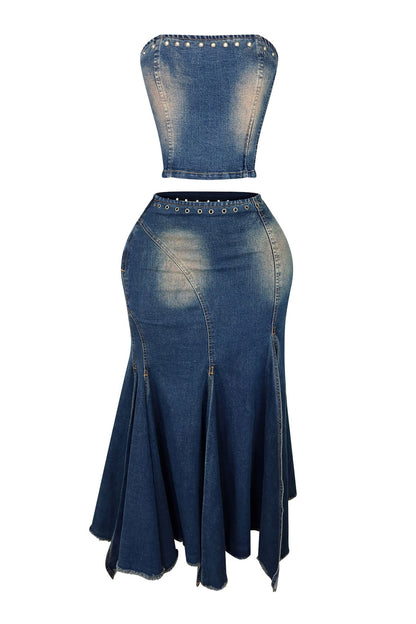 Desert Denim Vintage Wash Top & Skirt SET