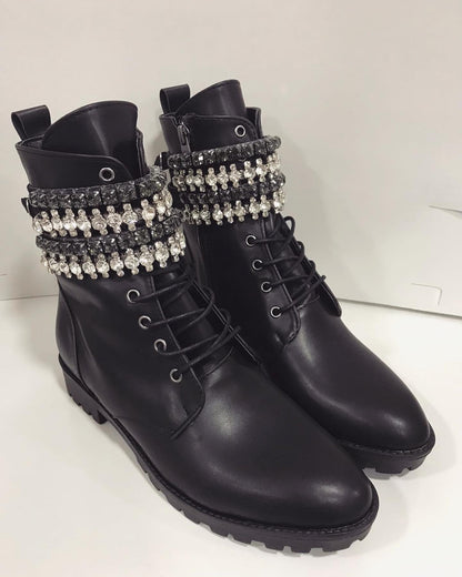 ADEL CRYSTAL STONE ANKLE BOOTS